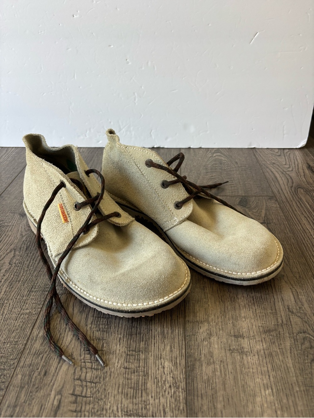 Men's Suede Chukka Boots in Light Beige with Dark Brown Laces